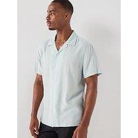 Calvin Klein Camp Collar Linen Short Sleeve Shirt - Green