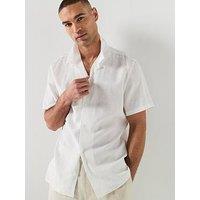 Calvin Klein Camp Collar Linen Short Sleeve Shirt - White