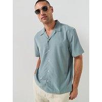 Calvin Klein Drapey Tencel Open Collar Short Sleeve Shirt - Blue