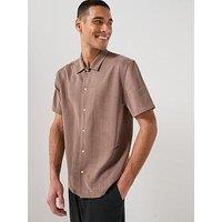 Calvin Klein Drapey Tencel Open Collar Short Sleeve Shirt - Brown