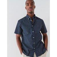 Tommy Hilfiger Micro Pattern Button Down Short Sleeve Shirt - Navy