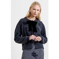 French Connection Knitted Long Sleeve Bow Open Cardigan - Black