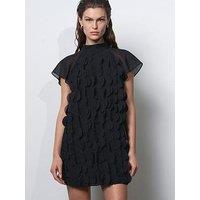 French Connection Mesh Applique High Neck Capped Sleeve Mini Dress - Black