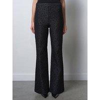 French Connection Floral Diamante Sparkle Jacquard Flared Trousers - Black