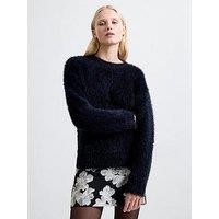 French Connection Faux Fur Crew Neck Long Sleeve Jumper - Black
