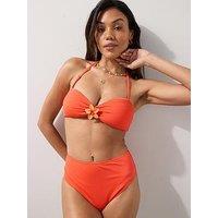 The Very Collection Shape Enhancing Tropical Flower Trim Bandeau Bikini Brief - Orange