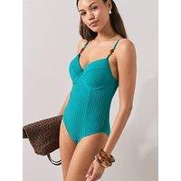 The Very Collection Textured Beaded Underwired Shaping Swimsuit - Blue