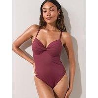 The Very Collection Gold Trim Strap Detail Shapewear Underwired Swimsuit - Red