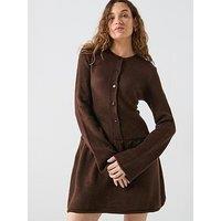 Vero Moda Evelina Long Sleeve Short Knitted Dress - Brown