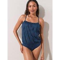 The Very Collection Floral Textured Blouson Swimsuit - Blue