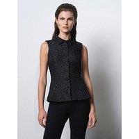French Connection Floral Diamante Sparkle Jacquard Peplum Waistcoat Top - Black