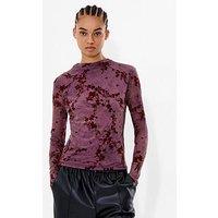 French Connection High Neck Long Sleeve Floral Mesh Top - Multi