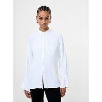 French Connection Pearl Mandarin Collar Long Sleeve Blouse - White