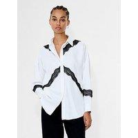 French Connection Satin-Style Lace Long Sleeve Button-Up Shirt - Multi
