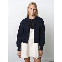 French Connection Bobble Design Long Sleeve Bow Open Cardigan - Navy