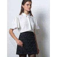French Connection Floral Embroidered Jacquard A-Line Mini Skirt With Bows - Black