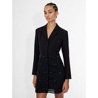 French Connection Embellished Tailored V-Neck Long Sleeve Mini Dress - Black