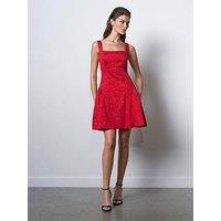 French Connection Floral Embroidered Jacquard Sleeveless Square Neck Flared Mini Dress - Red