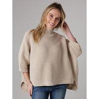 French Connection Cotton Knitted High Neck Ribbed Jumper - Beige