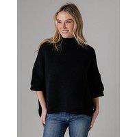 French Connection Cotton Knitted High Neck Ribbed Jumper - Black