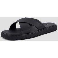 Calvin Klein Square Toe Cross-Strap Moulded Leather Sandal - Black