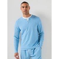 Calvin Klein Loungewear Waffle Henley Long Sleeve T-Shirt - Blue