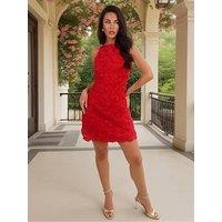 Ax Paris Rose Applique Racer Neck Slip Mini Dress - Red