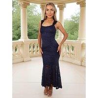 Ax Paris Lace Ruched Detail Fishtail Dress - Navy