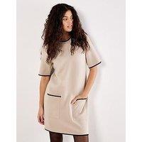 Apricot Contrast Tipping Knit Dress - Cream