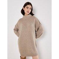 Apricot Fuzzy Oversized Mock Neck Jumper Dress