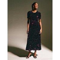 New Look Velvet A-Line Midi Sequin Dress - Dark Burgundy