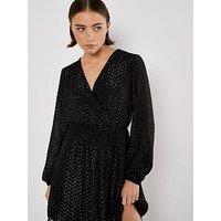 Apricot Chevron Jacquard Wrap Dress - Black