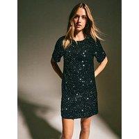 New Look Velvet Sequin Embellished T-Shirt Dress - Black