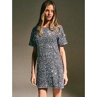New Look Silver Velvet Sequin T-Shirt Dress