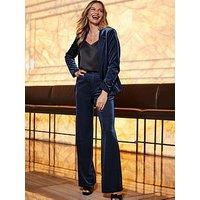 Sosandar Velvet Wide Leg Trouser - Blue