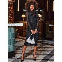 Sosandar Sparkle Mesh High Neck Midi Dress - Black