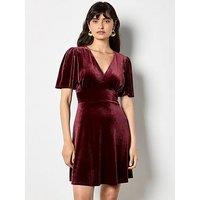 Apricot Velvet V-Neck Empire Mini Dress - Red