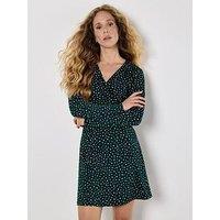 Apricot Assorted Dots Side Ruched Dress - Green