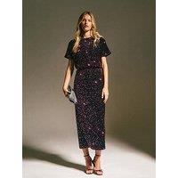 New Look Burgundy Velvet Sequin Embellished Midi Skirt