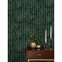 Fine Decor Bianco Fluted Marble Deep Green Wallpaper