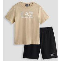 Ea7 Emporio Armani Boys Train Visibility Short Sleeve T-Shirt And Short Set - Beige/Black
