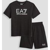Ea7 Emporio Armani Boys Train Visibility Short Sleeve T-Shirt And Short Set - Black