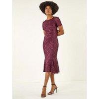 Roman Sequin Lace Stretch Midi Dress