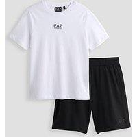 Ea7 Emporio Armani Boys Train Core Id Short Sleeve T-Shirt And Shorts Set - White/Black