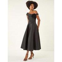 Roman Corsage Premium Stretch Midi Dress - Black