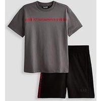 Ea7 Emporio Armani Boys Train Series Extended Logo Short Sleeve T-Shirt And Short Set - Black/Grey