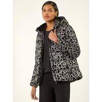 Roman Animal Print Flocked Hooded Coat