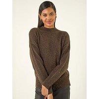 Roman Sequin High Neck Knit Jumper - Brown