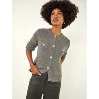 Roman Fluffy Shimmer Button Cardigan - Grey