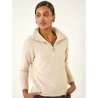 Roman Fluffy Zip Front Knit Jumper - Grey